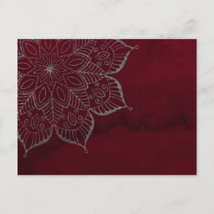 Red Watercolor & Grått/Silver Glitter Mandala Vykort