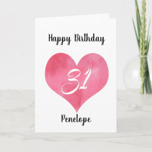 Red Watercolor Heart 31a Birthday Kort