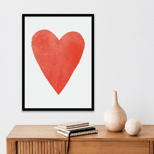 Red Watercolor Heart Valentine Day Art Skriv ut Poster