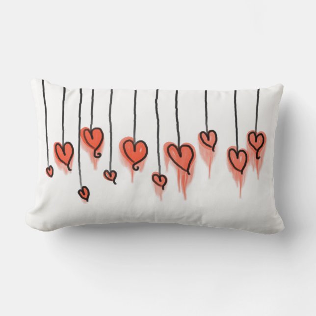 Red Watercolor Hearts Cute Valentine Day Lumbarkudde (Framsida)