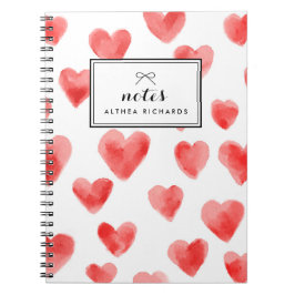 Red Watercolor Hearts Mönster Personlig Anteckningsbok