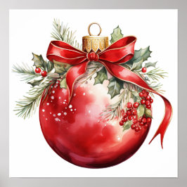 Red Watercolor jul Ornament Poster