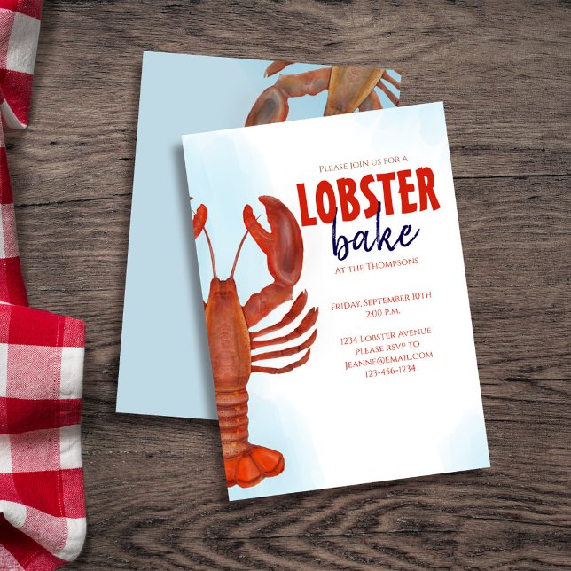 Red Watercolor Lobster Bake Party Inbjudningar (Lobster bake custom invitations. )