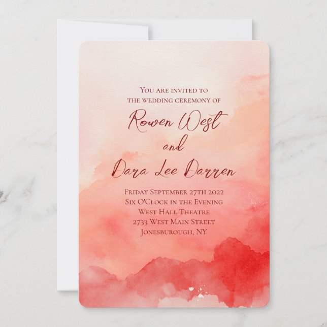 Red Watercolor Ombre Painting Wedding Inbjudningar (Framsida)