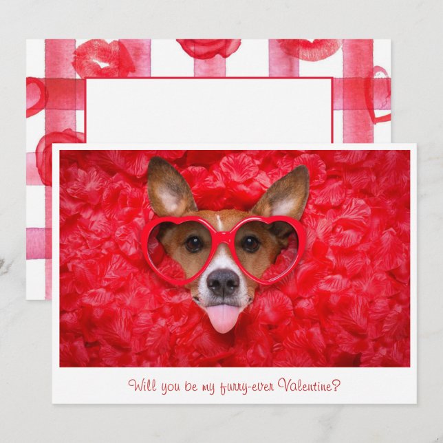 Red Watercolor Photo Valentine Cute Hund Glasses Anteckningskort (Fram/baksida)