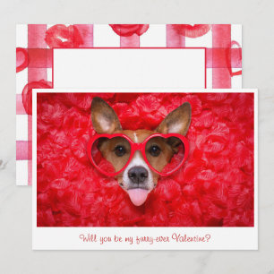 Red Watercolor Photo Valentine Cute Hund Glasses Anteckningskort