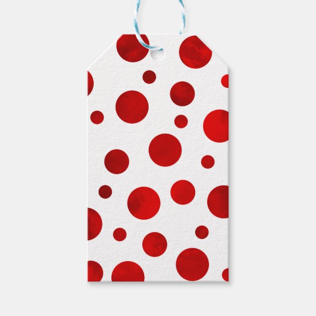 Red Watercolor Polka dots Presentetikett (Framsidan)