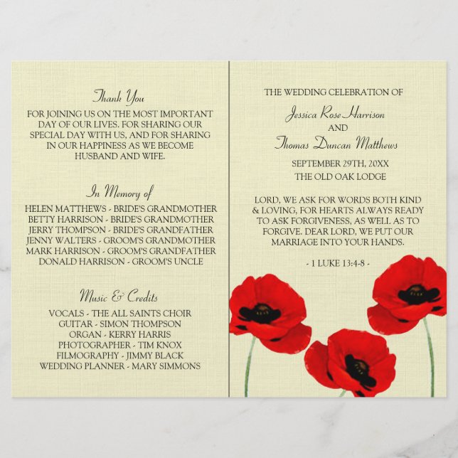 Red Watercolor Poppies Blommigt Bröllop Collection (Framsida)