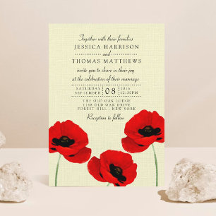 Red Watercolor Poppies Blommigt Bröllop Collection Inbjudningar