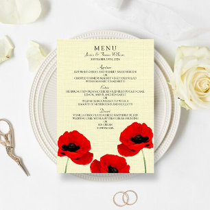 Red Watercolor Poppies Blommigt Bröllop Collection Meny