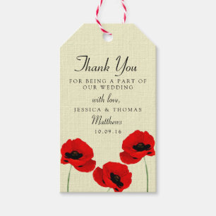 Red Watercolor Poppies Blommigt Bröllop Collection Presentetikett