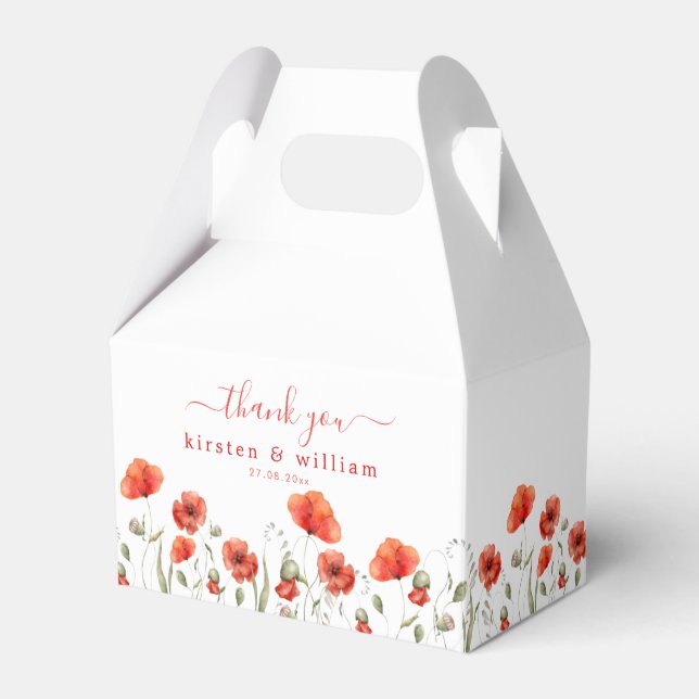 Red Watercolor Poppies, Bröllop Tack Presentaskar (Framsidan Sidan)