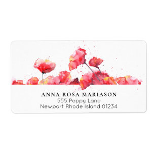 *~* Red Watercolor Poppy Modern Blommigt Shipping Fraktsedel