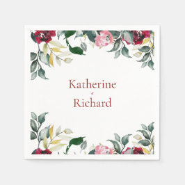 Red Watercolor Ro Bröllop Cocktail Pappersservett