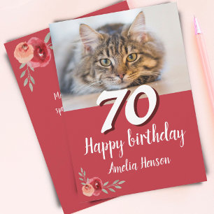 Red Watercolor Ro Cat Photo 70 Birthday