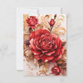 Red Watercolor Ro Vintage Stil Kort