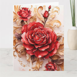 Red Watercolor Ro Vintage Stil Kort