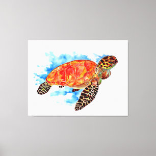 Red Watercolor Sea Turtle Canvastryck
