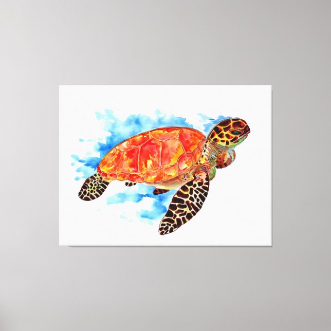 Red Watercolor Sea Turtle Canvastryck (Framsida)