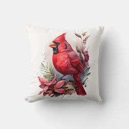 Red Watercolor Winter Cardinal Bird Kudde