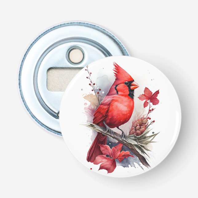 Red Watercolor Winter Kardinal Flasköppnare (Framsidan)