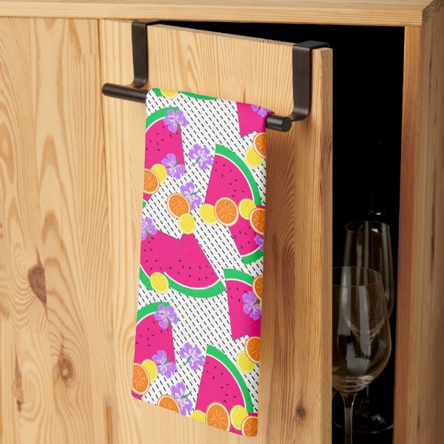 Red Watermelon Gult Lemons Tropical Kökshandduk (Thirds Fold)