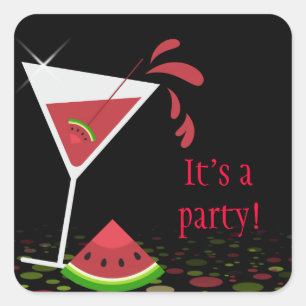 Red Watermelon Martini Cocktail Party Sticker Fyrkantigt Klistermärke