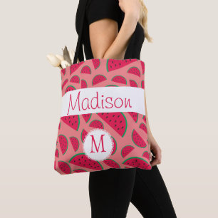 Red Watermelon Summer Roligt Initial Monogram Tygkasse