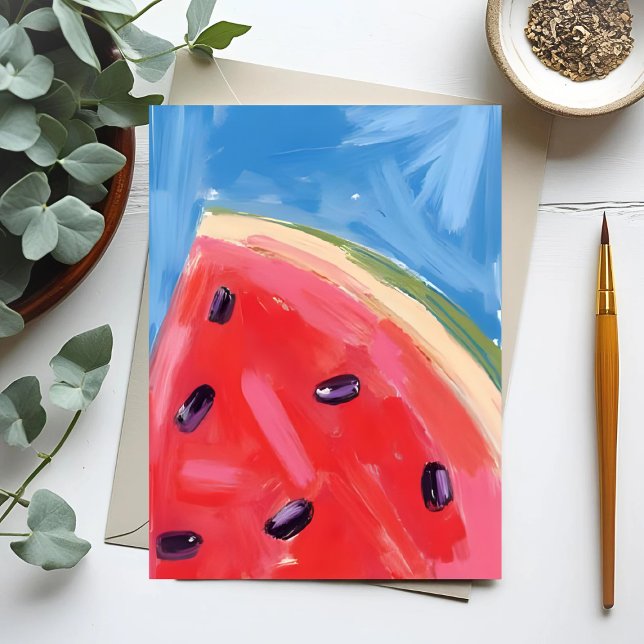 Red Watermelon | Watercolor Fruit Painting Vykort (Skapare uppladdad)
