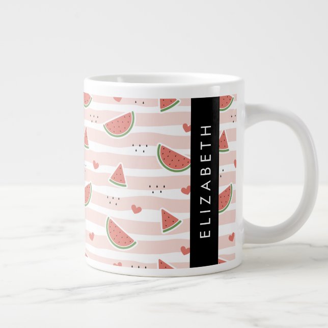 Red Watermelons, Hearts, Rand, ditt namn Jumbo Mugg (Höger)