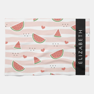 Red Watermelons, Hearts, Rand, ditt namn Kökshandduk