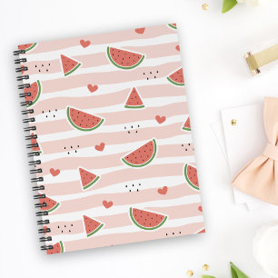 Red Watermelons, Hearts, Rand, Summer Mönster Anteckningsbok