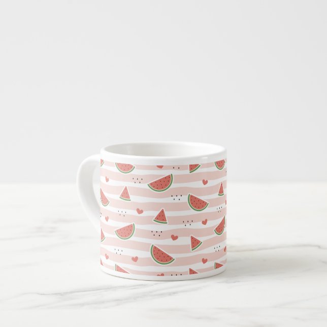 Red Watermelons, Hearts, Rand, Summer Mönster Espressomugg (Framsida vänster)