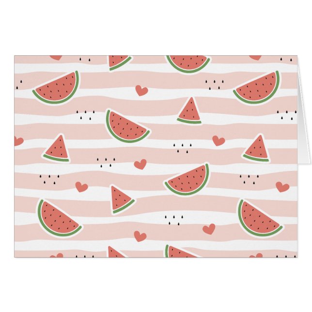 Red Watermelons, Hearts, Rand, Summer Mönster Hälsningskort (Framsidan Horizontal)