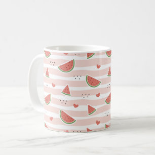 Red Watermelons, Hearts, Rand, Summer Mönster Kaffemugg