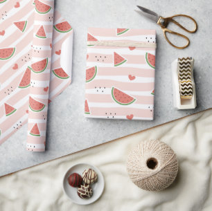 Red Watermelons, Hearts, Rand, Summer Mönster Presentpapper