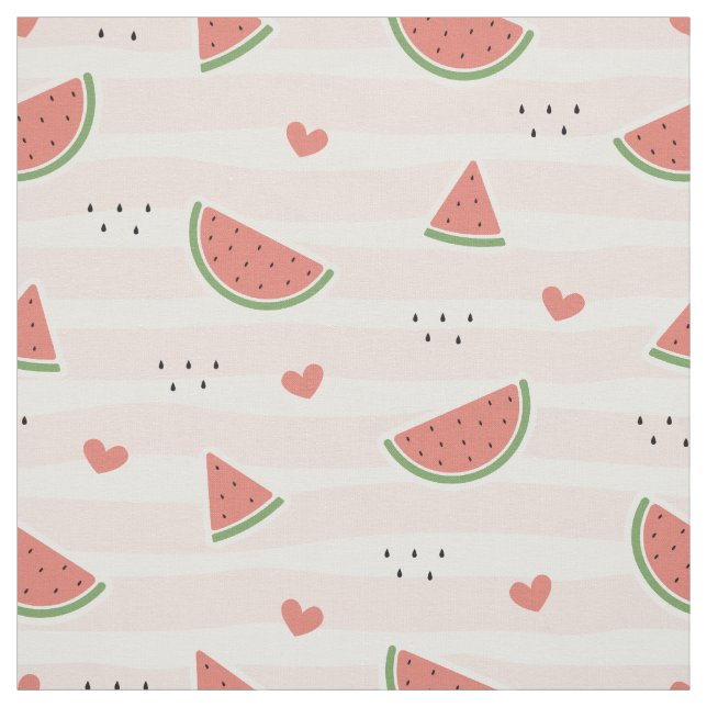 Red Watermelons, Hearts, Rand, Summer Mönster Tyg (Provkarta)