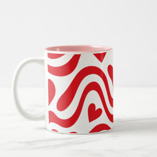 Red Wavy Heart Pattern Mug Två-Tonad Mugg