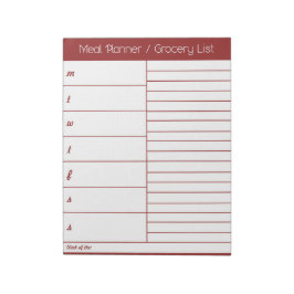 Red Weekly Meal Planner - Shopping List Anteckningsblock