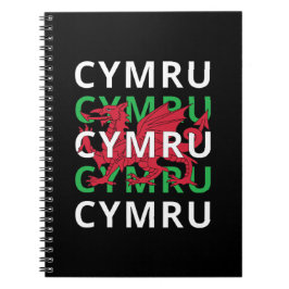 Red Welsh Dragon Cymru Repeat Text Wales Roots Anteckningsbok