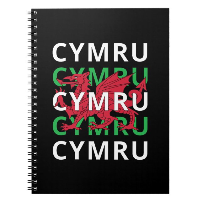 Red Welsh Dragon Cymru Repeat Text Wales Roots Anteckningsbok (Framsidan)