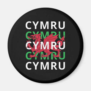 Red Welsh Dragon Cymru Repeat Text Wales Roots Magnet