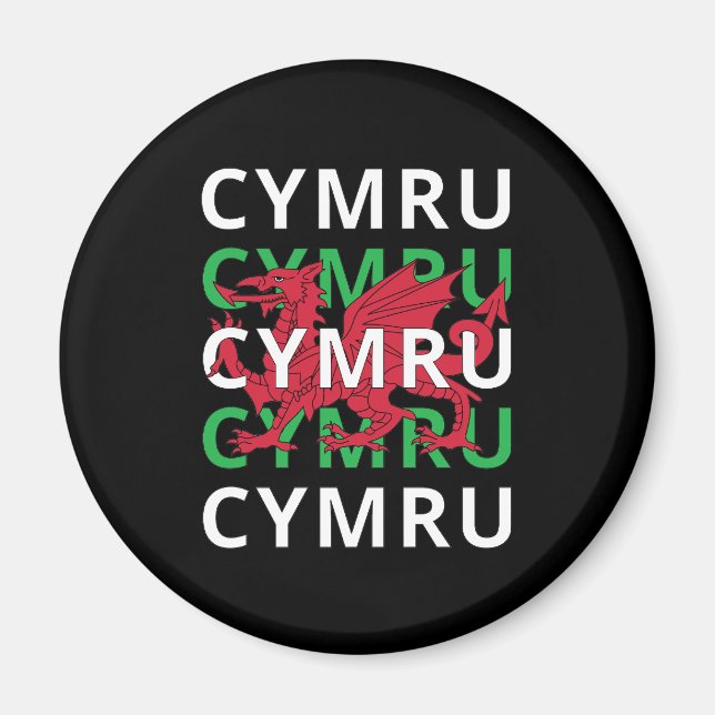 Red Welsh Dragon Cymru Repeat Text Wales Roots Magnet (Framsidan)