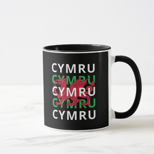 Red Welsh Dragon Cymru Repeat Text Wales Roots Mugg (Höger)