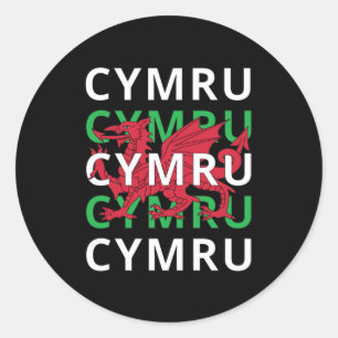 Red Welsh Dragon Cymru Repeat Text Wales Roots Runt Klistermärke