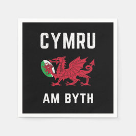 Red Welsh Dragon Cymru Roots Rugby Fläkt Wales Fla Pappersservett