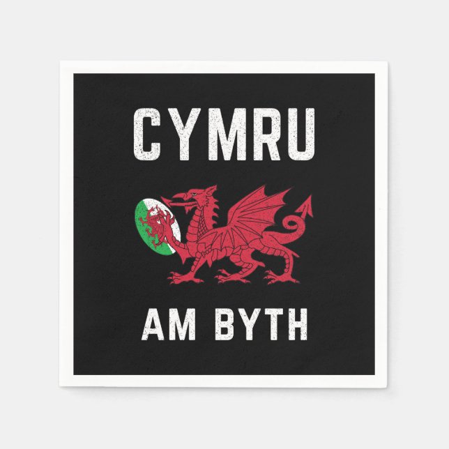Red Welsh Dragon Cymru Roots Rugby Fläkt Wales Fla Pappersservett (Framsidan)