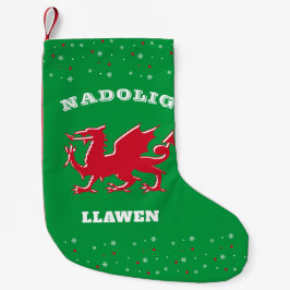 Red Welsh Dragon God jul Nadolig Llawen Liten Julstrumpa