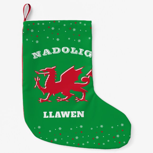 Red Welsh Dragon God jul Nadolig Llawen Liten Julstrumpa (Framsidan)