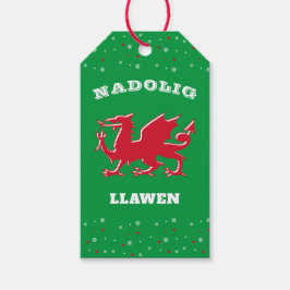 Red Welsh Dragon God jul Nadolig Llawen Presentetikett